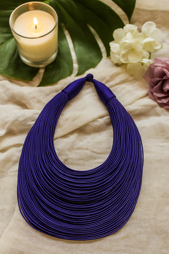 Violet Handmade Silk Threads Multi-Layer Statement African Choker Necklace : ALT-JEW-RWT-185