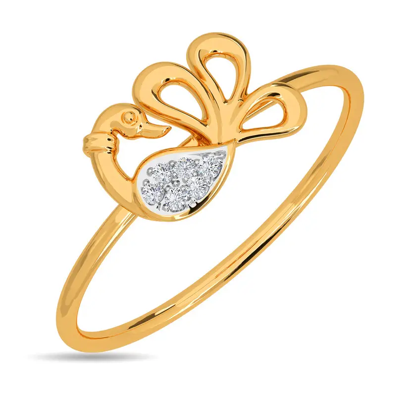 Kisna 14K Yellow Si Diamond Gold Rings For Women | Peacock Feather ...