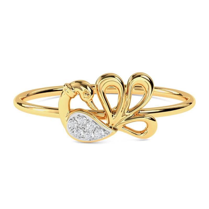 Kisna 14K Yellow Si Diamond Gold Rings For Women | Peacock Feather