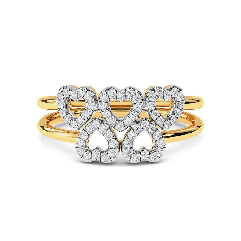 Kisna 14K Yellow Si Diamond Gold Rings For Women | Two Layered Heart