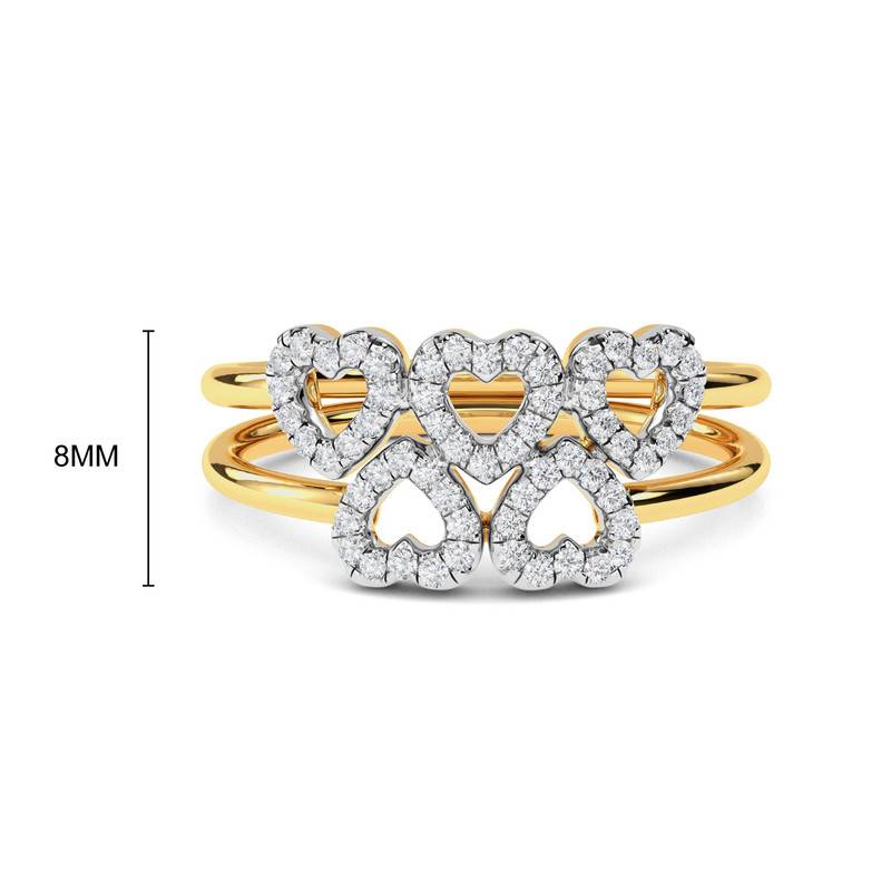 Kisna 14K Yellow Si Diamond Gold Rings For Women | Two Layered Heart