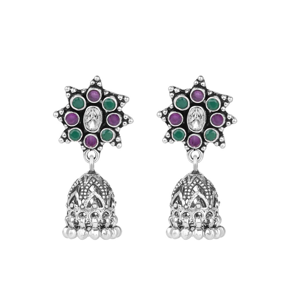 925 Pure Silver Antique Drop Earrings | Classy Silver Light Weight Jhumki : TWP1075