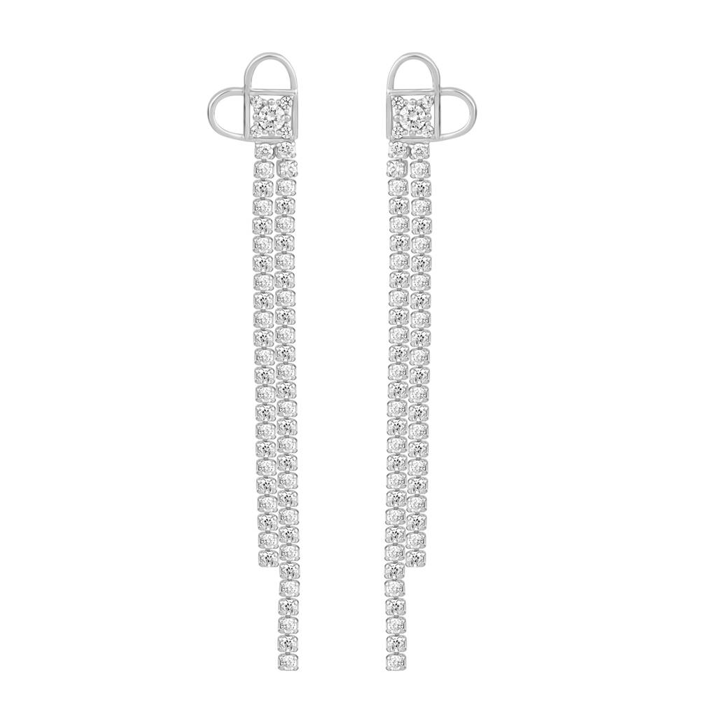 925 Pure Silver Long Earrings | Tennis Drop Earrings Fancy Long Earrings Drop : TWP1056