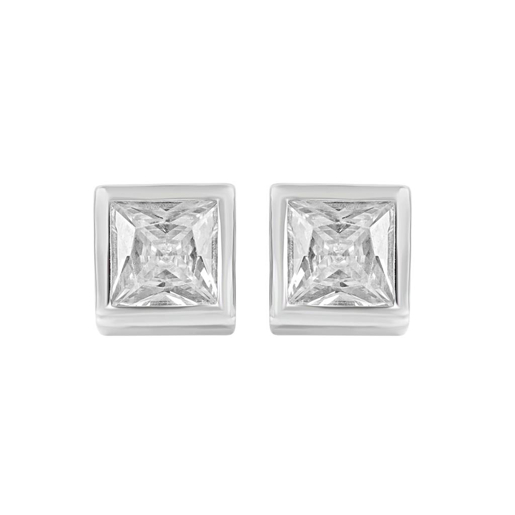 930 Pure Silver Square Zircon Stud Earrings : TWP10204MM