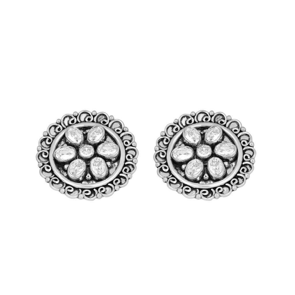 925 Pure Antique Silver Traditional And Classy Studs | Floral Round Studs : TWP1073
