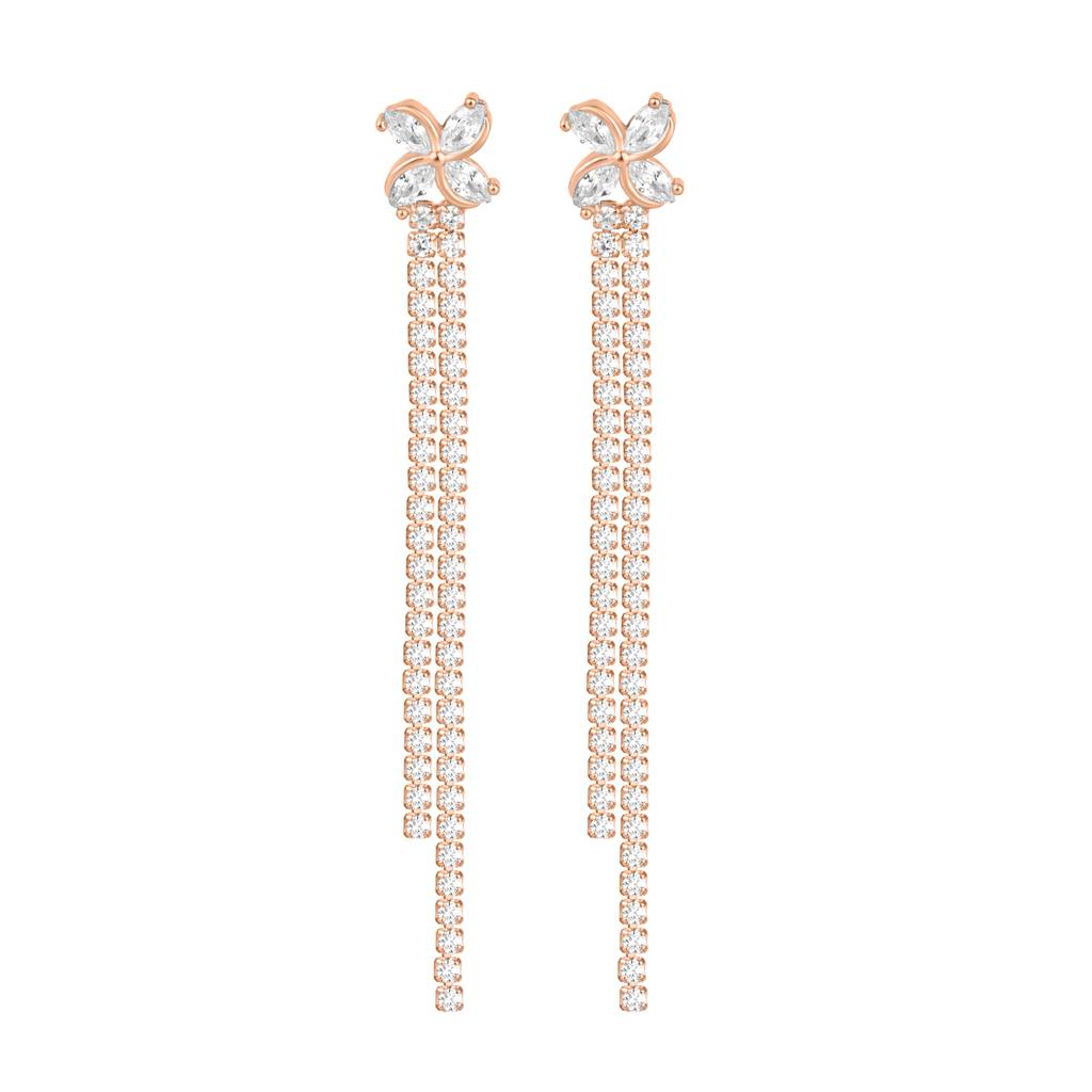 925 Pure Silver Rose Gold Earrings | Gold Threader Drop Dangers Earrings : TWP1057