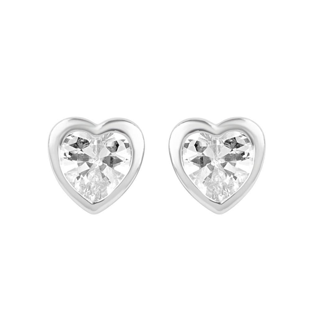 926 Pure Silver Heart Shape Zircon Stud Earrings : TWP10214MM