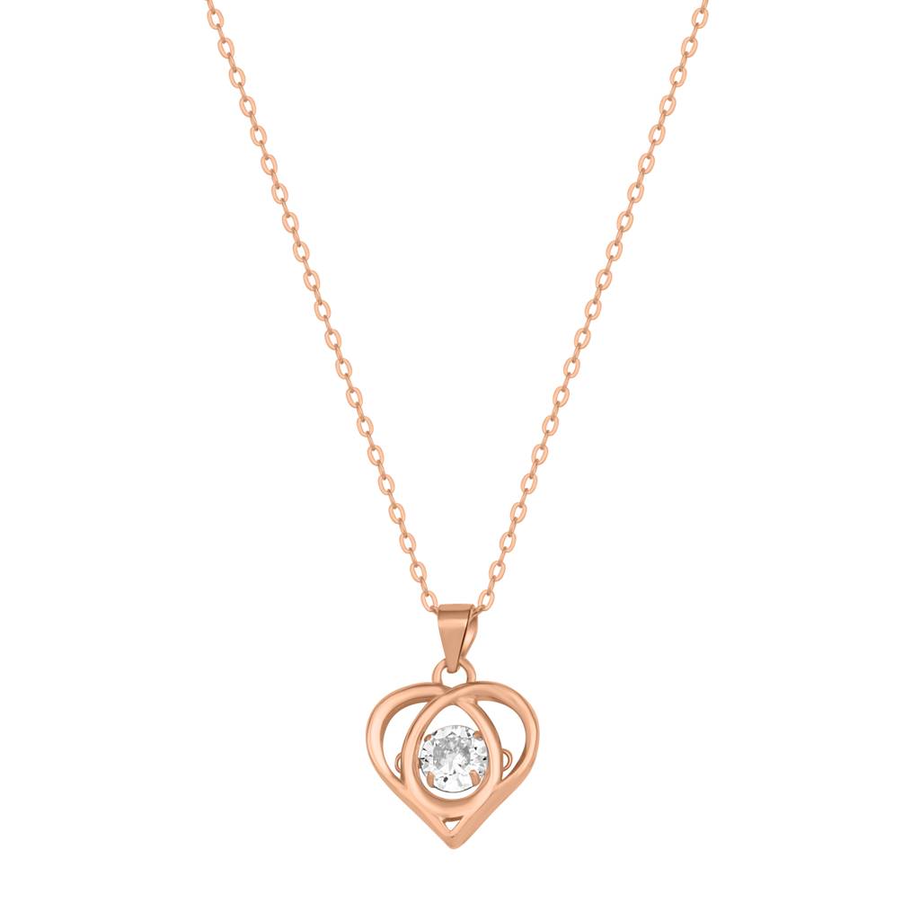 925 Pure Silver Heart Shape Rose Gold Pendant With Dancing Stone-Cp1015 : CP1015