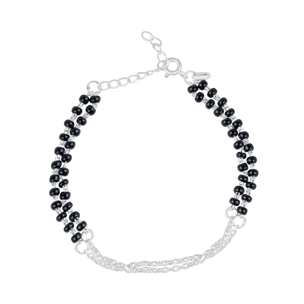 925 Sterling Silver Nazariya Bracelet | Black Beads Silver Bracelet : BR1031