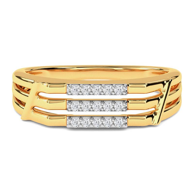 Kisna 14K Yellow Si Diamond Gold Rings For Men | Three Row