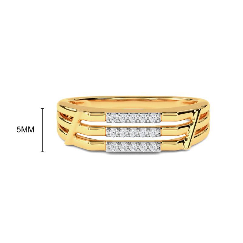 Kisna 14K Yellow Si Diamond Gold Rings For Men | Three Row