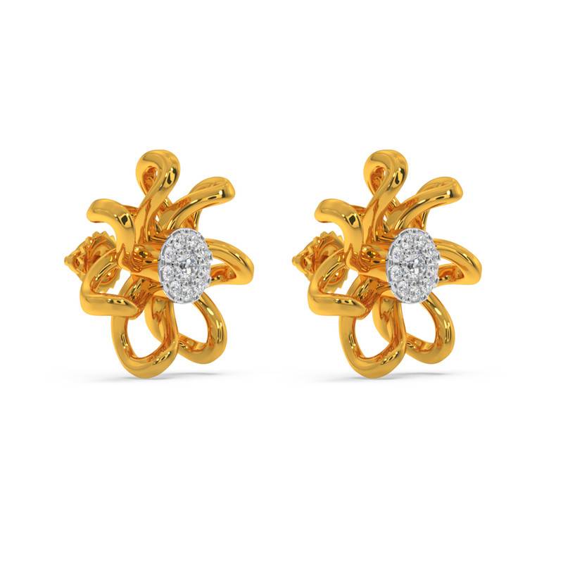 Kisna 14K Yellow Si Diamond Gold Earrings For Women Fancy