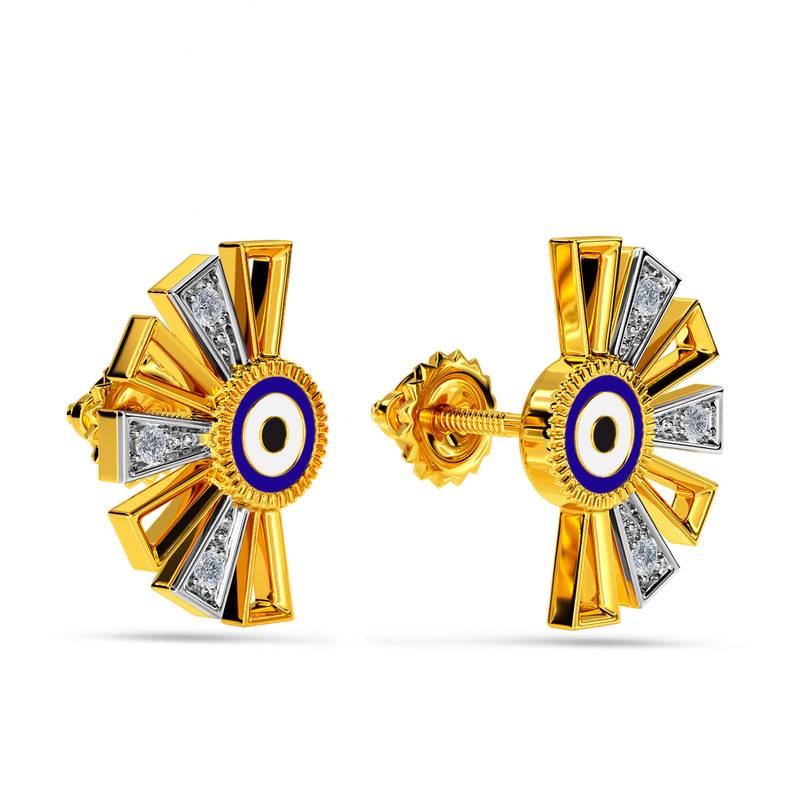 Kisna 14K Yellow Si Diamond Gold Earrings For Women | Hanna Evil Eye