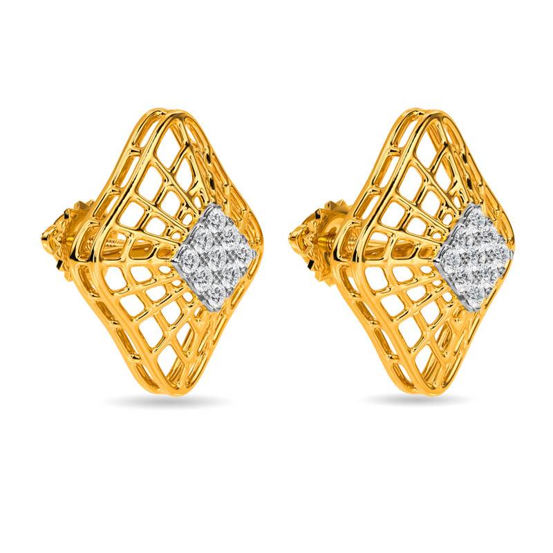 Kisna 14K Yellow Si Diamond Gold Earrings For Women | Zaina