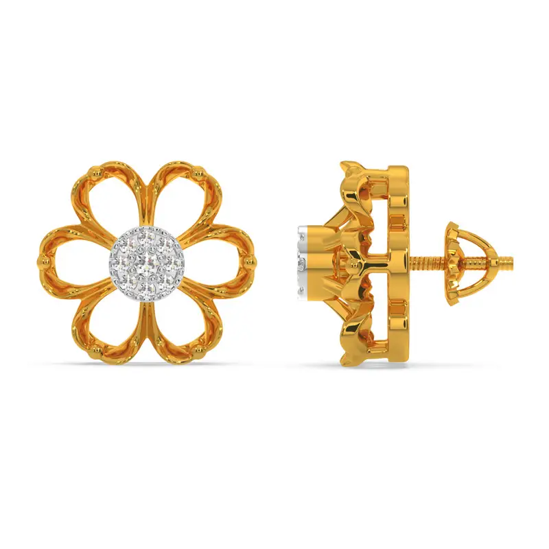 Kisna 14K Yellow Si Diamond Gold Earrings For Women Simple Flower