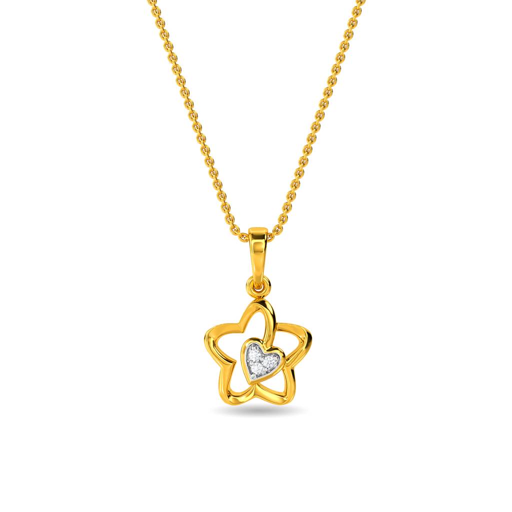 Kisna 14K Yellow Gold Heart In Flower Diamond Pendant 14K Gold Si-1  Yellow Gold