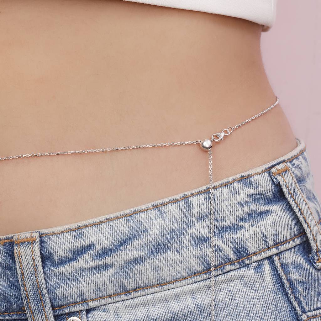 Zavya Women Rhodium-Plated 925 Silver Dainty Pearl Waist Chain (40 In) : WC-10013-R-40-INCH