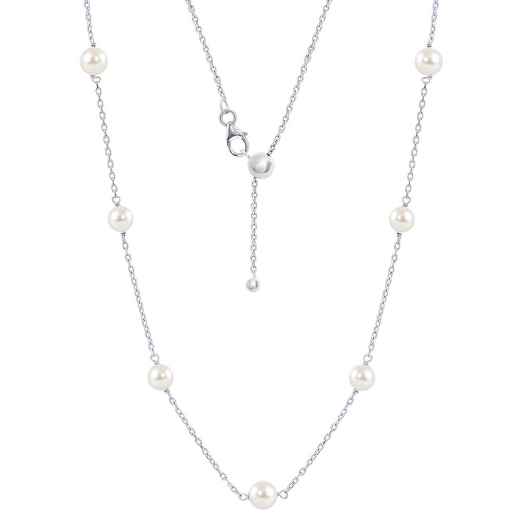Zavya Women Rhodium-Plated 925 Silver Dainty Pearl Waist Chain (40 In) : WC-10013-R-40-INCH