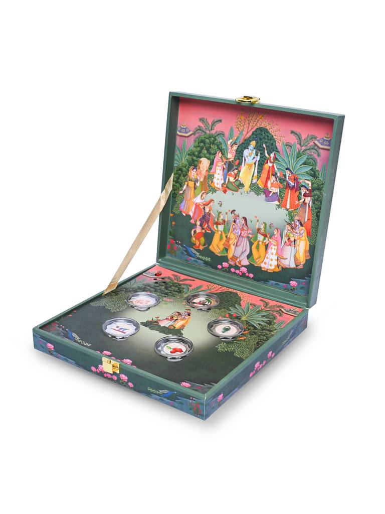 Divine Musical Raas Leela 999 Silver Coin Box (5 Coins) : WCB70