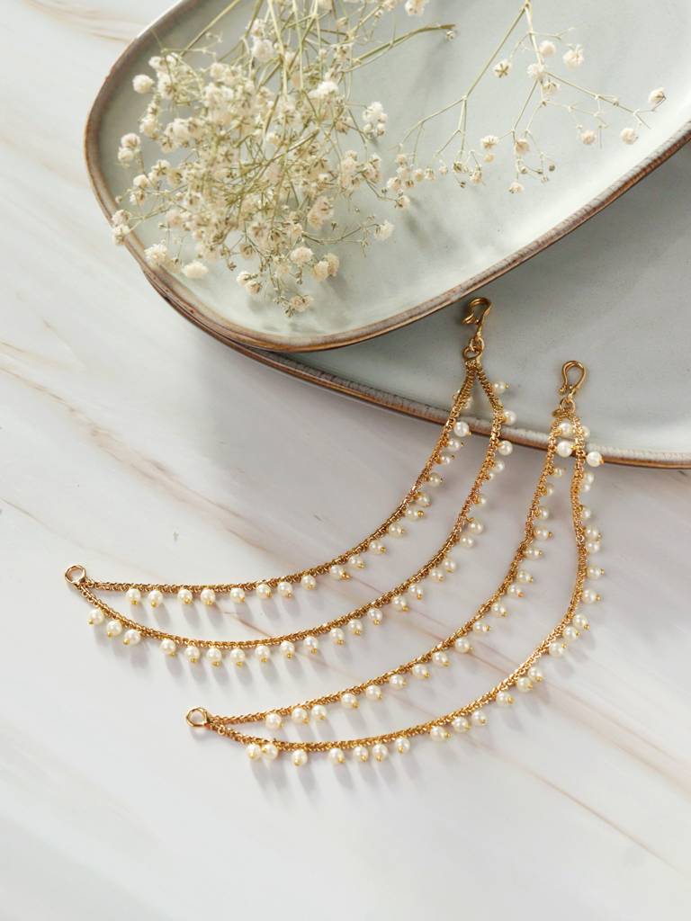 22K Gold Plated Drops Of Pearl Dual Ear Chain : WFAE132