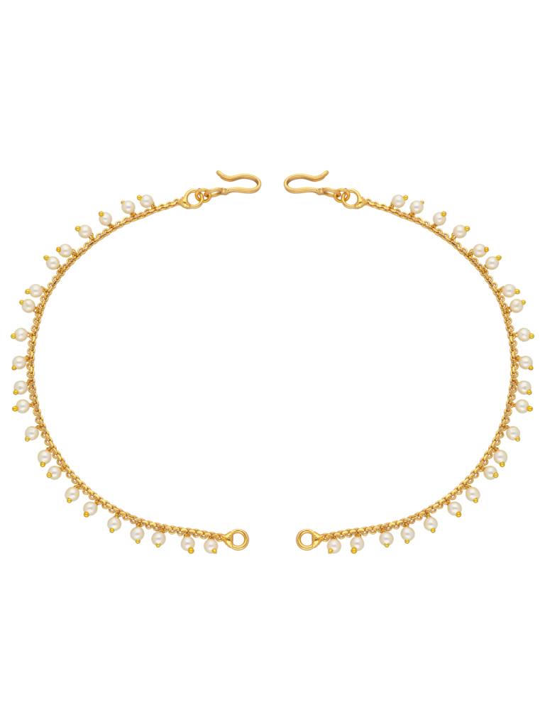 22K Gold Plated Single Layared Droplets Of Pearls Ear Chain : WFAE133
