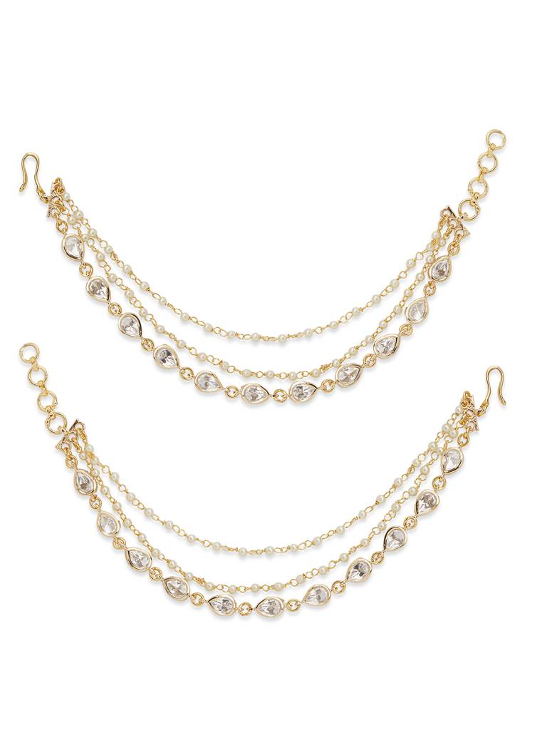 Glistening Kudan And Pearl Layered Ear Chain : WFAE137