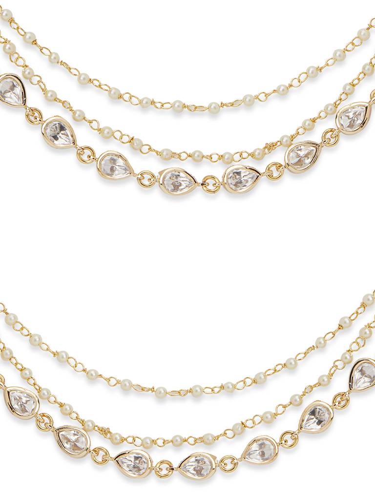 Glistening Kudan And Pearl Layered Ear Chain : WFAE137