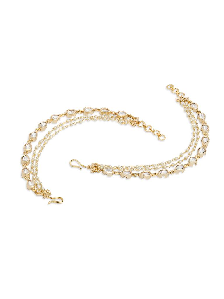 Glistening Kudan And Pearl Layered Ear Chain : WFAE137