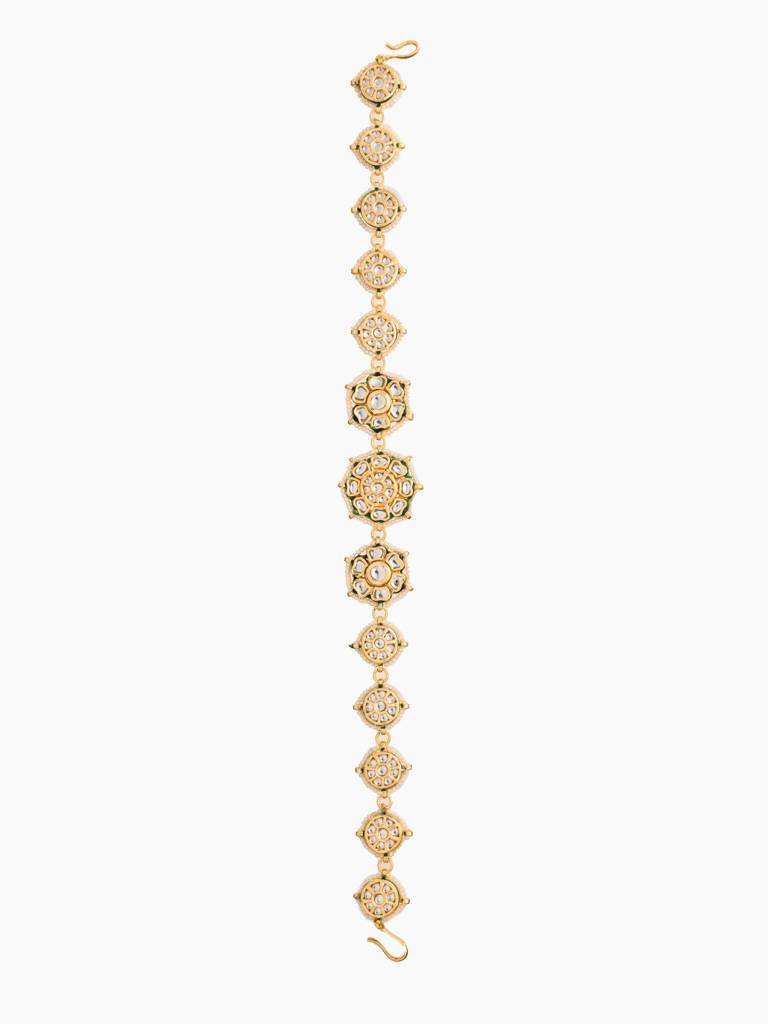 Gold Plated Handcrafted White Pearls Studded Matha Patti : WFAE142