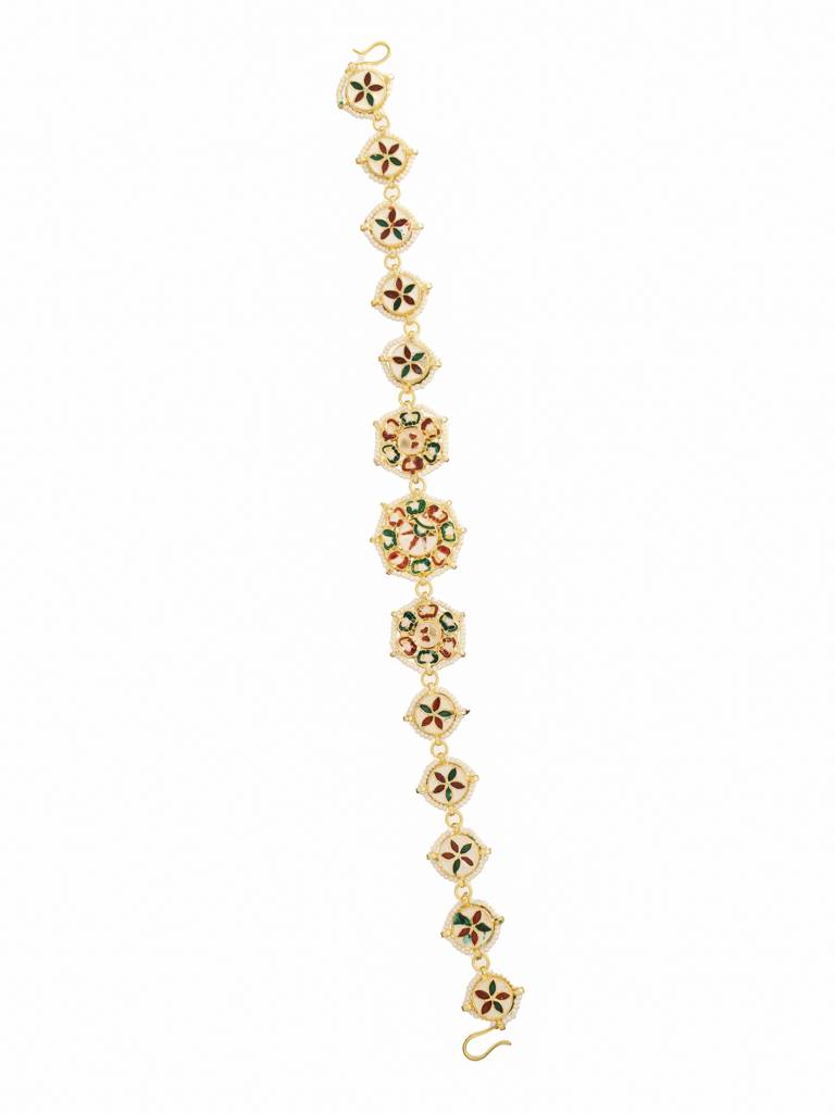 Gold Plated Handcrafted White Pearls Studded Matha Patti : WFAE142
