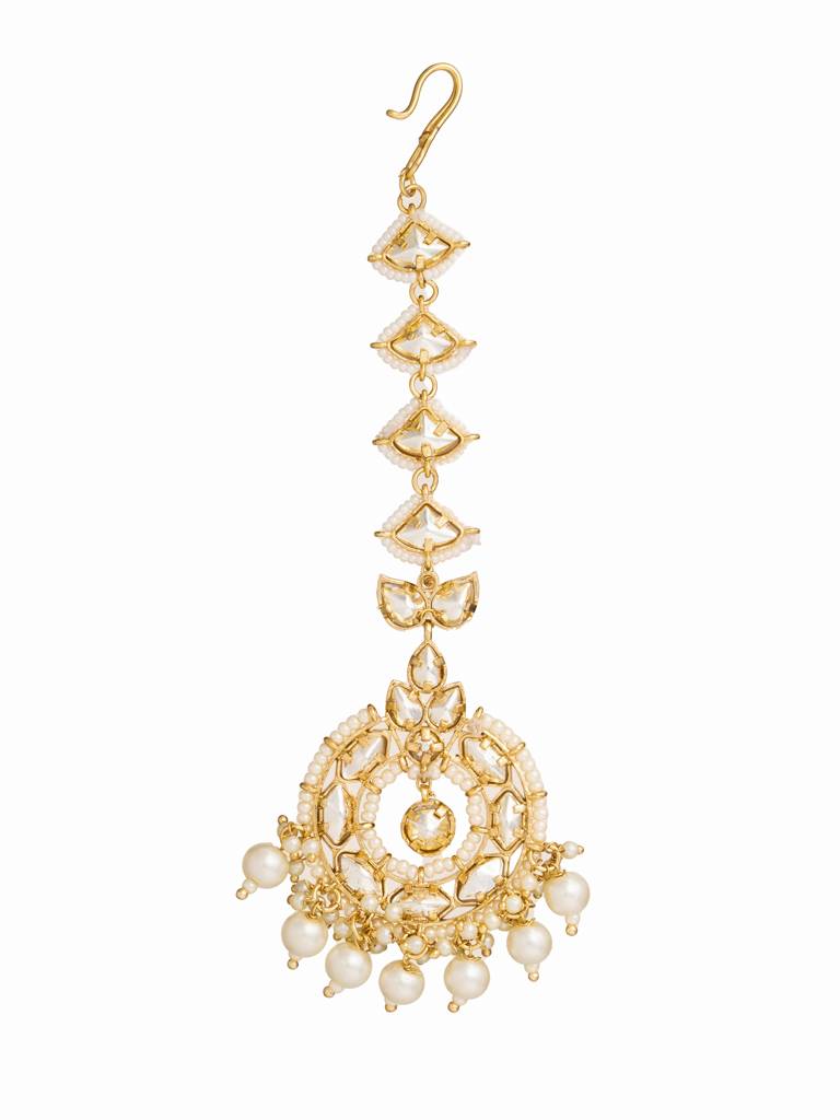 Golden Elegance: Kundan & Pearl Maang Tikka : WFAE147