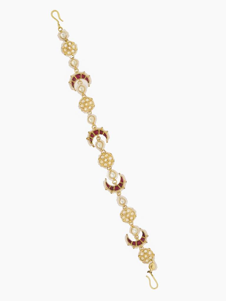 18 Kt Exquisite Pink Crescent And Floral Sheeshphool Mathapatti : WFAE155