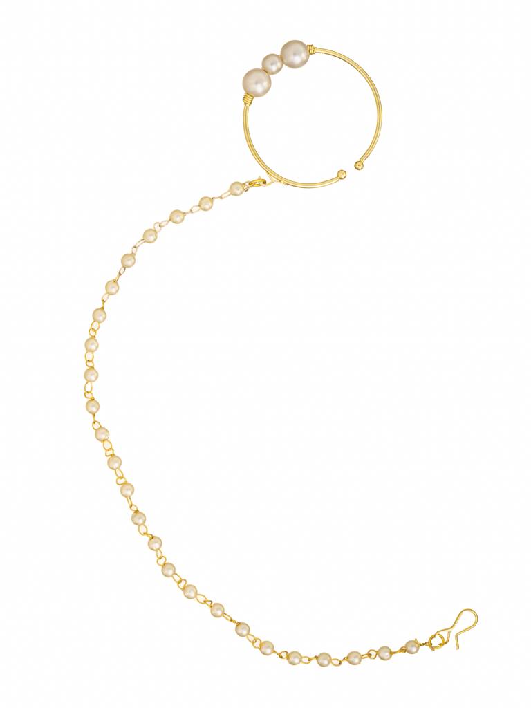 Gold Toned Classic Pearl Bridal Nath : WFAE158