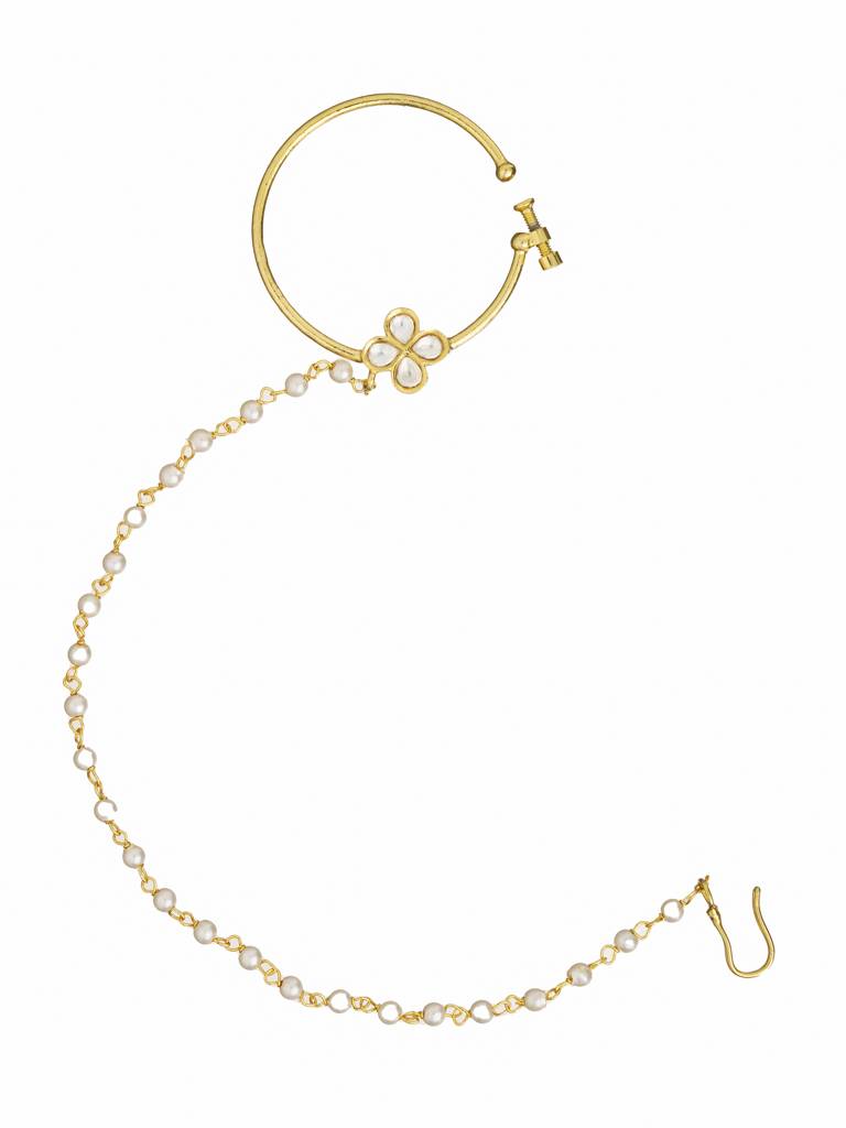 Gold Toned Customizable Kundan Clover Nath : WFAE159