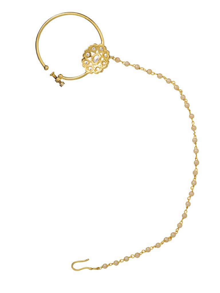 Royal Elegance: 18 Kt Gold Plated Foral Kundan Rajwadi Nath : WFAE160