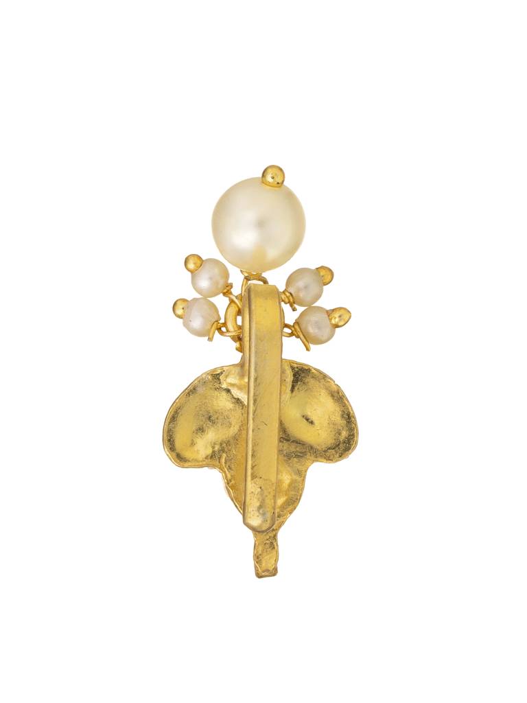 Glistening Clover Kundan Clip-On Nose Pin With Pearl Drop : WFAE161