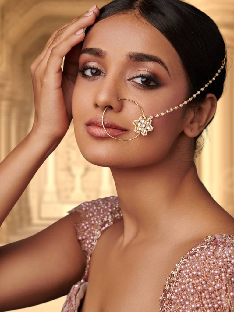 18 Kt Gold Plated Ethereal Kundan Nath : WFAE171