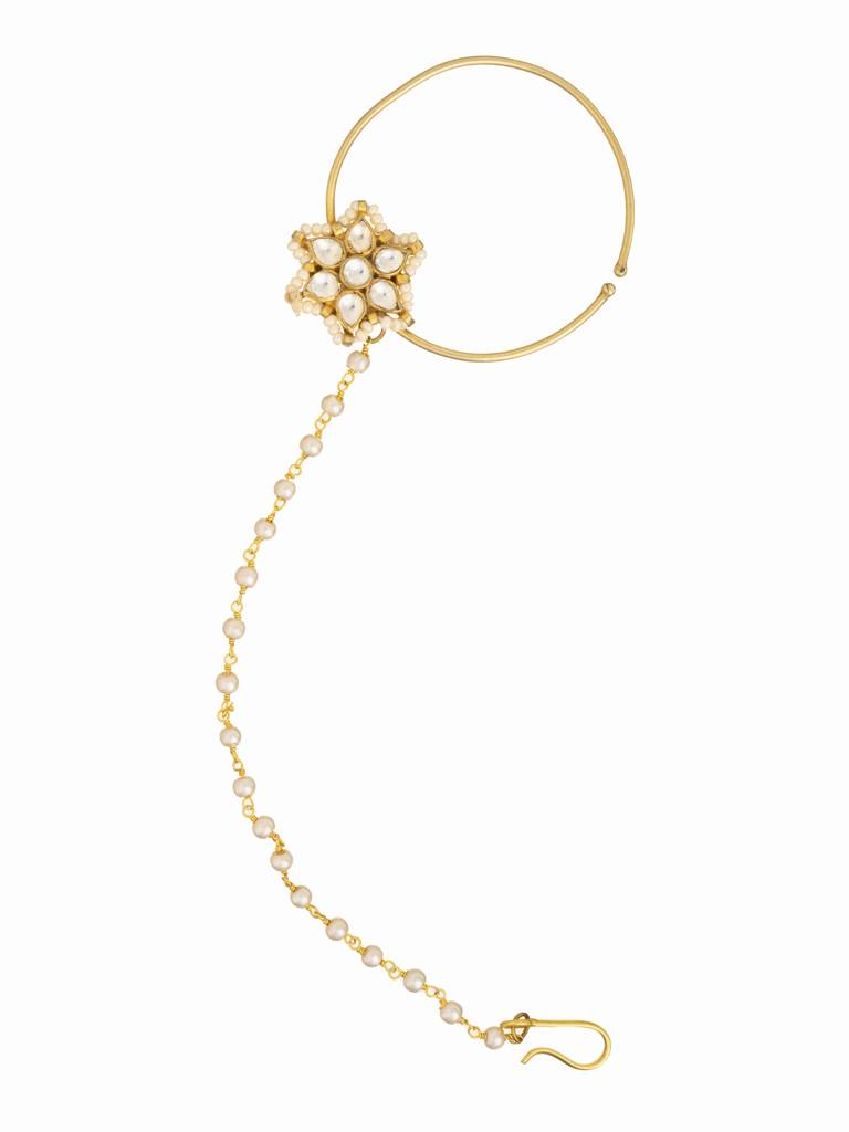 18 Kt Gold Plated Ethereal Kundan Nath : WFAE171