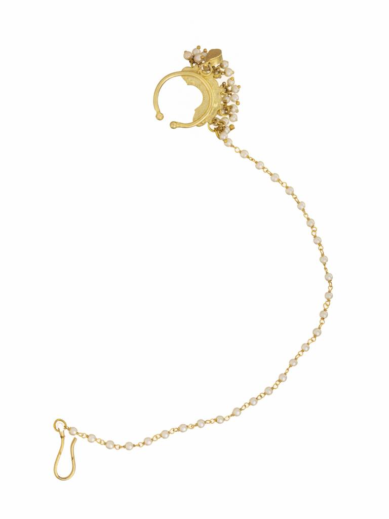 18 Kt Gold-Plated Polki Nath With Pearl Chain : WFAE172