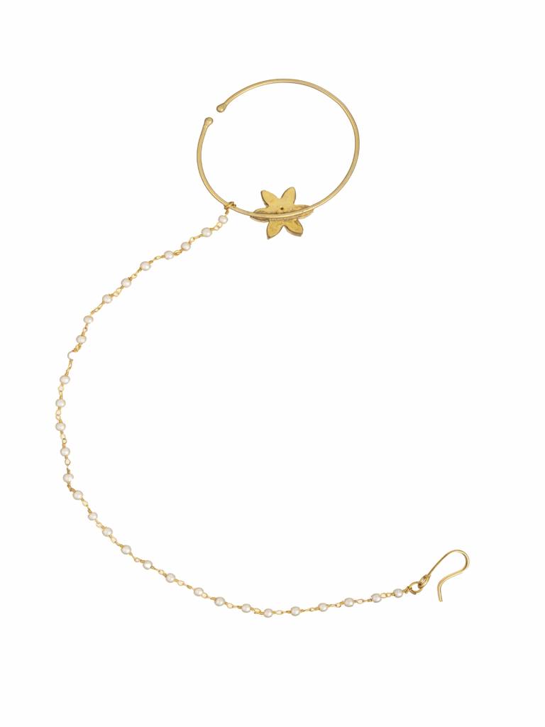 22 Kt Gold Plated Zircon Sparkle Flower Nath With Beads : WFAE173