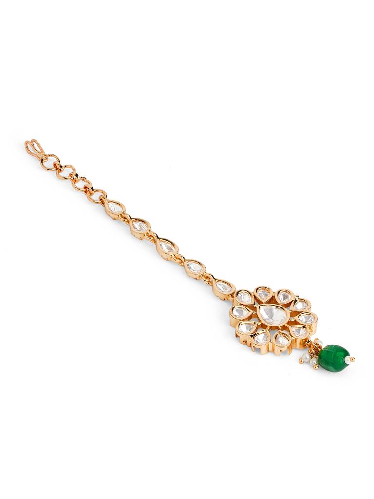 Gleaming Kundan Green Drop Maang Teeka : WFAE192
