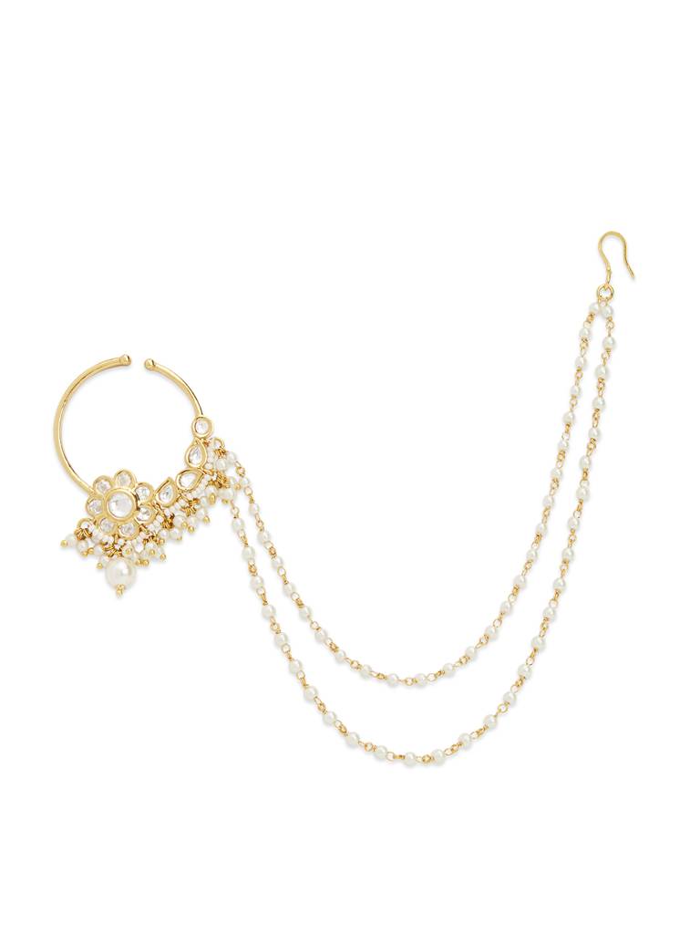 Pearl Stringed Kundan Floral Nath : WFAE201