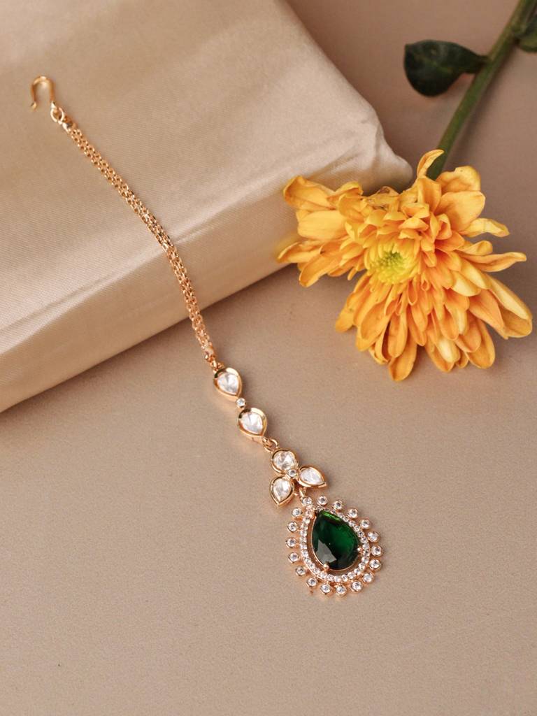 Meira Emerald Green Drop Maang Tikka : WFAE208
