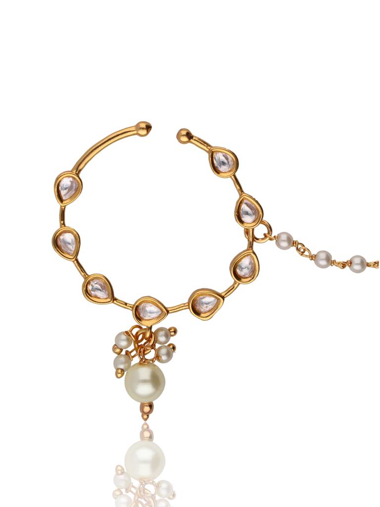 The Bridal Circle Of Leafets Kundan And Pearl Drop Nath : WFAE87