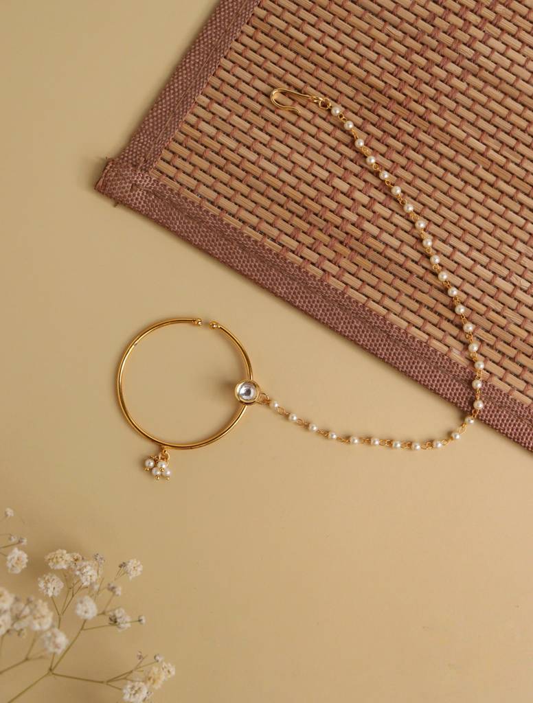 The Bridal Elegant Kundan And Pearl Drops Nath : WFAE89