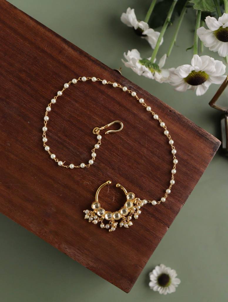 The Bridal Kundan And Pearl Drops Nath : WFAE93