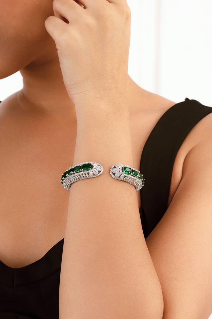 Emerald Princess Cut Cuff Bracelet : WFBC353