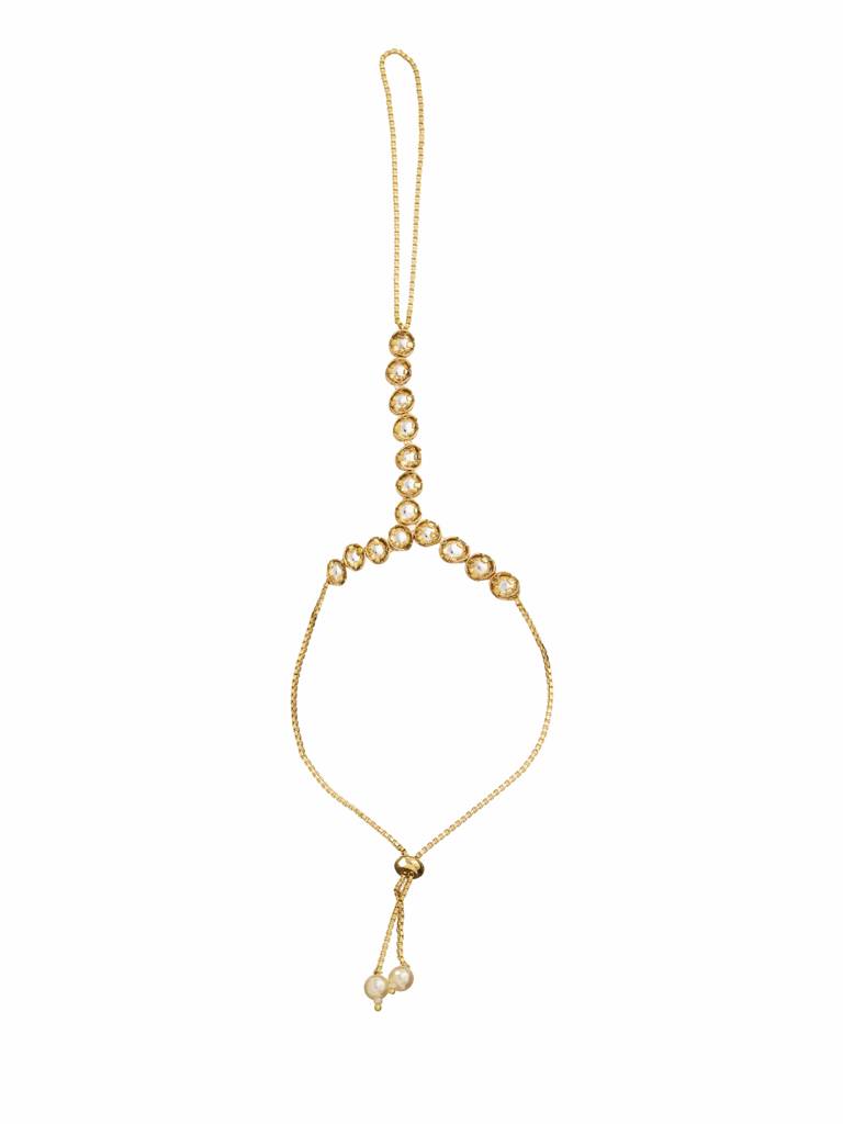 18 Kt Gold Plated Minimal Kundan Studded Hathphool : WFBE298