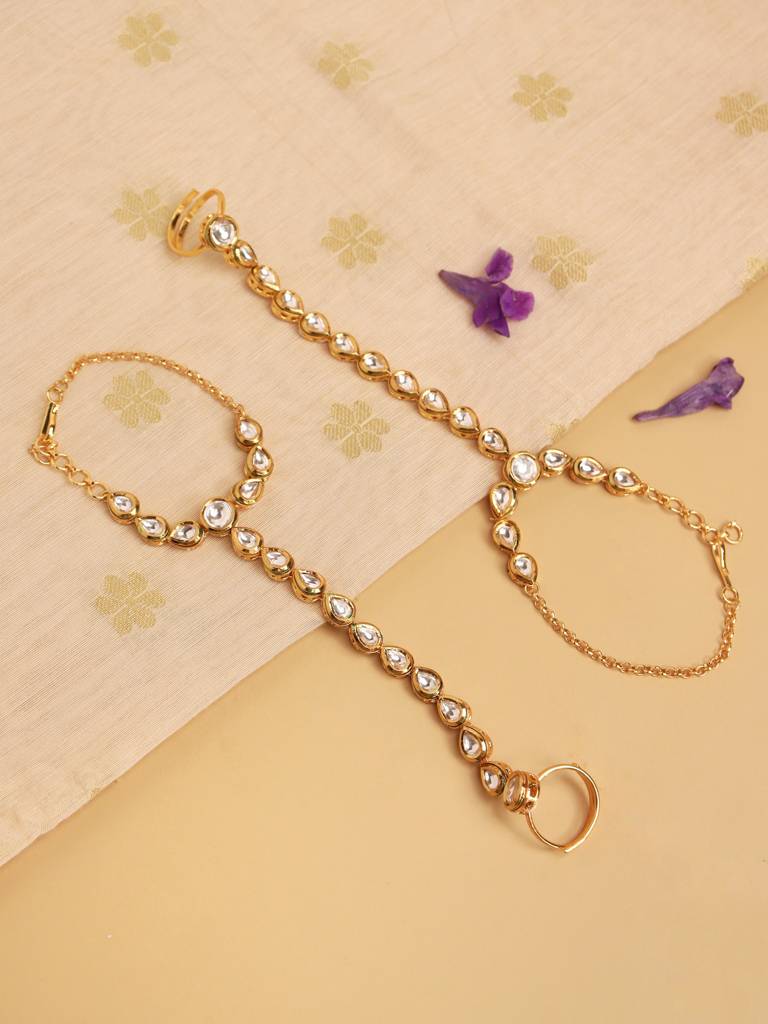 18 Kt Gold Plated Kundan Studded Hathphool : WFBE299