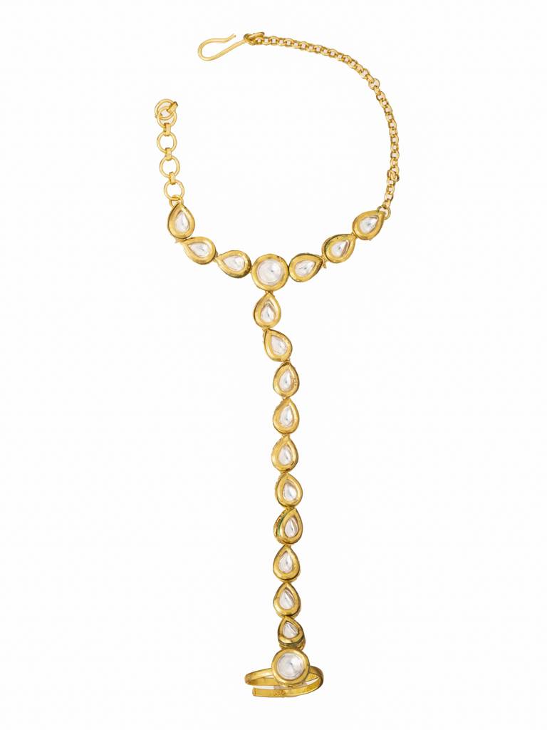 18 Kt Gold Plated Kundan Studded Hathphool : WFBE299